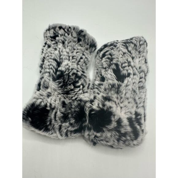 Valpeak Womens Fingerless Gloves Rabbit Fur Winter Mittens Knitted Snowtop Black - Picture 2 of 4